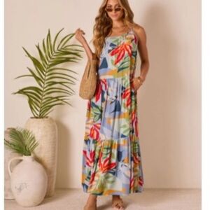 Vici Tropical Floral Maxi Dress in Blue and Red